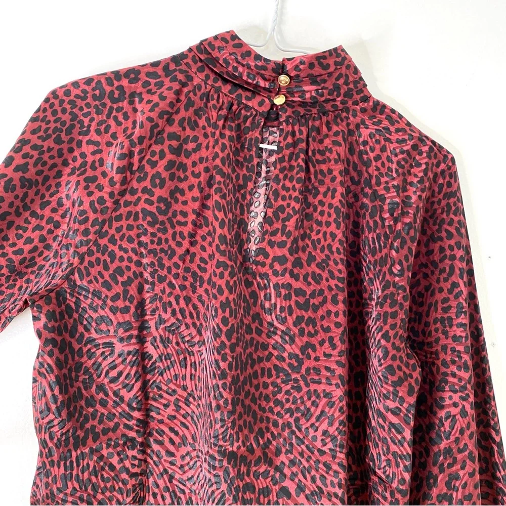 MICHAEL Michael Kors Wine Black Animal Print Pleated Blouse Long Puff Sleeve NWT - Picture 6 of 9